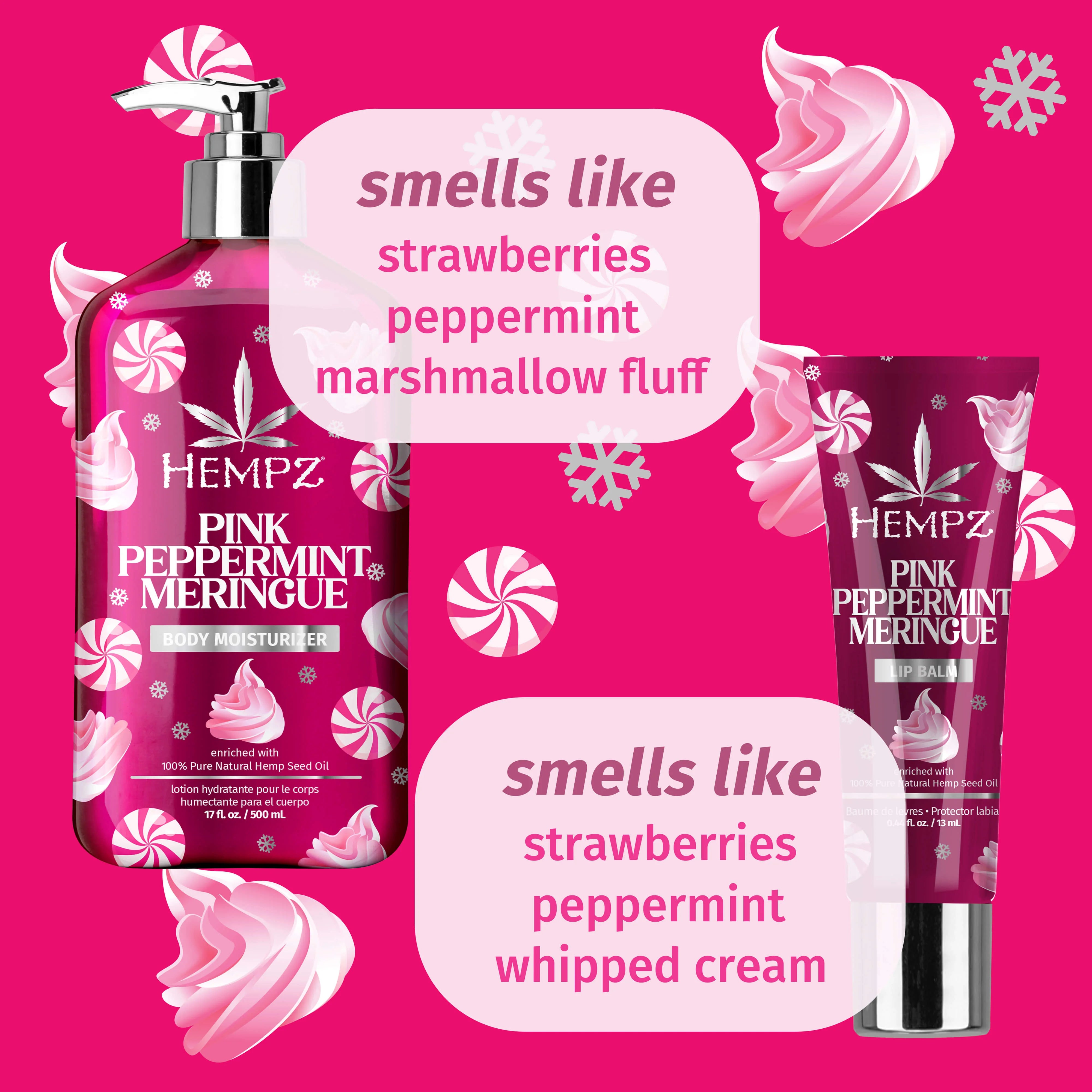 Hempz - Festive Mint Hydration Pink Peppermint Meringue Lotion & Lip Balm Gift Set