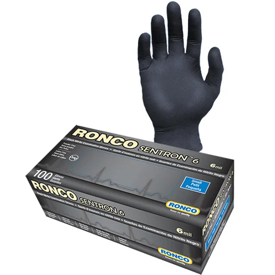 Ronco Sentron 6 Black Nitrile Examination Gloves