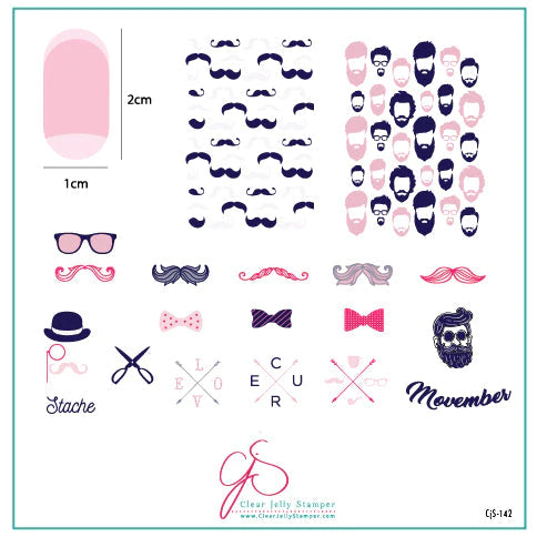 Clear Jelly Stamper Plate Medium - Hippest Movember (CjS-142) *SEASONAL* - Creata Beauty - Professional Beauty Products
