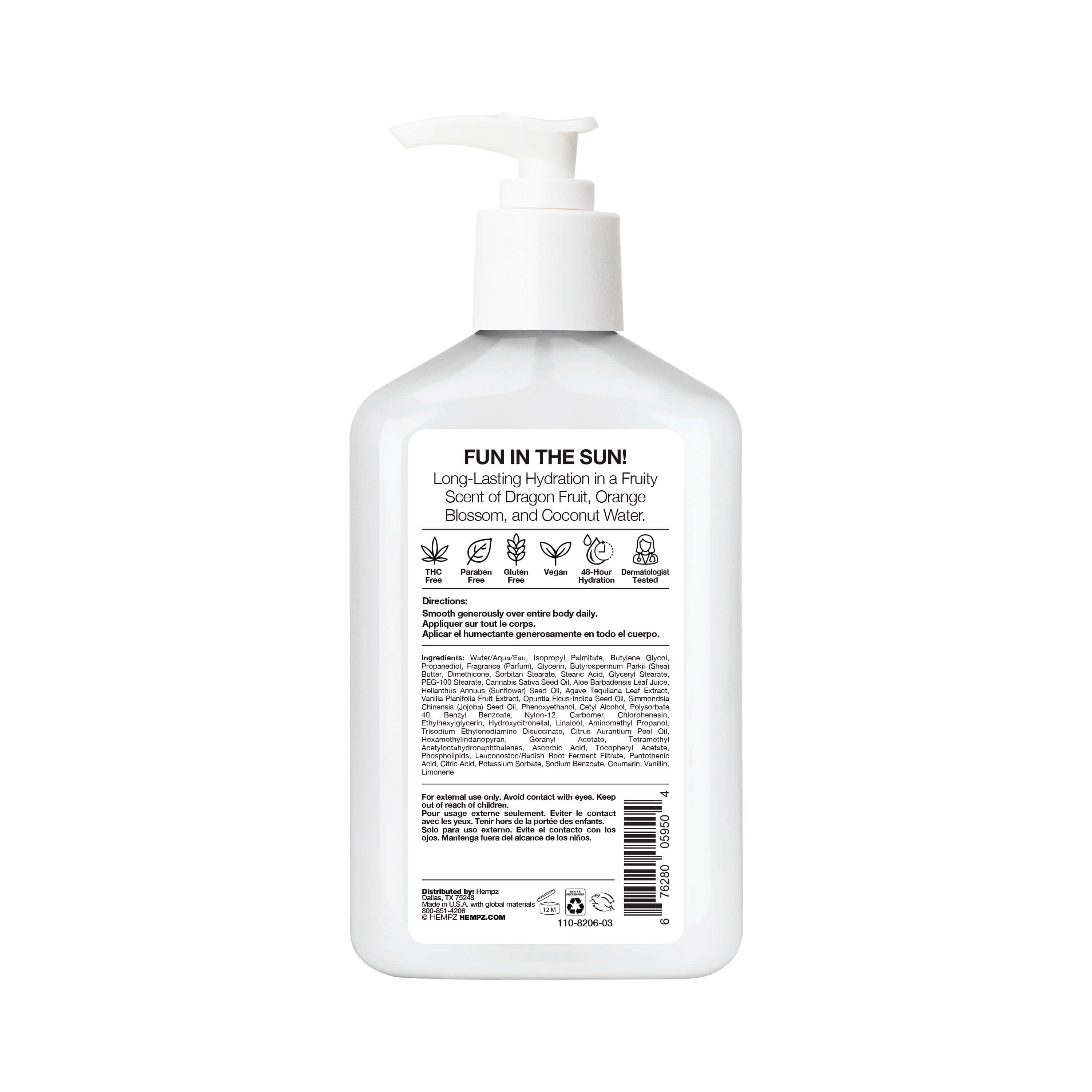 Hempz Palm Breeze Body Moisturizing Lotion, Back