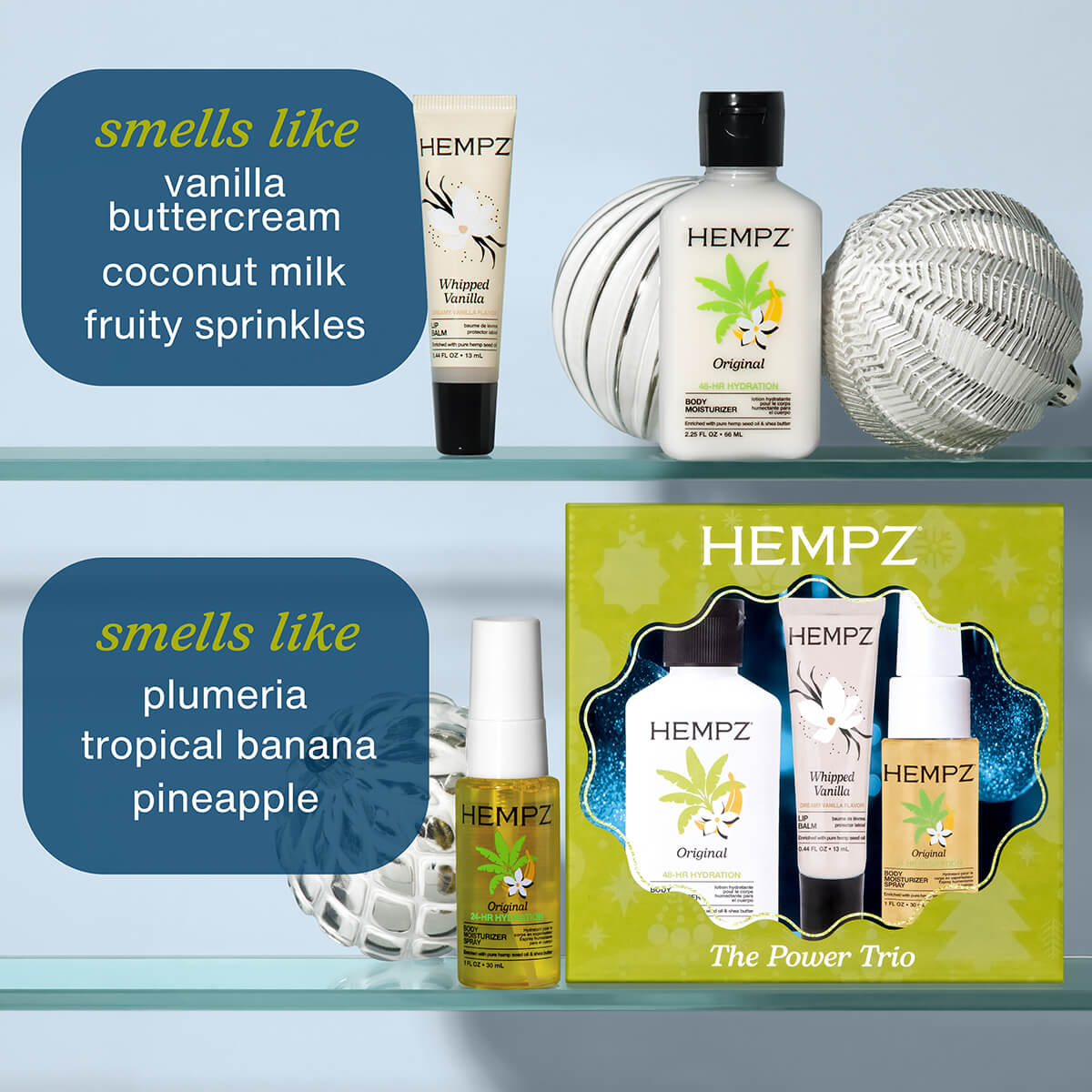 Hempz - The Power Trio Mini Lotion, Lip Balm & Moisturizing Spray Gift Set