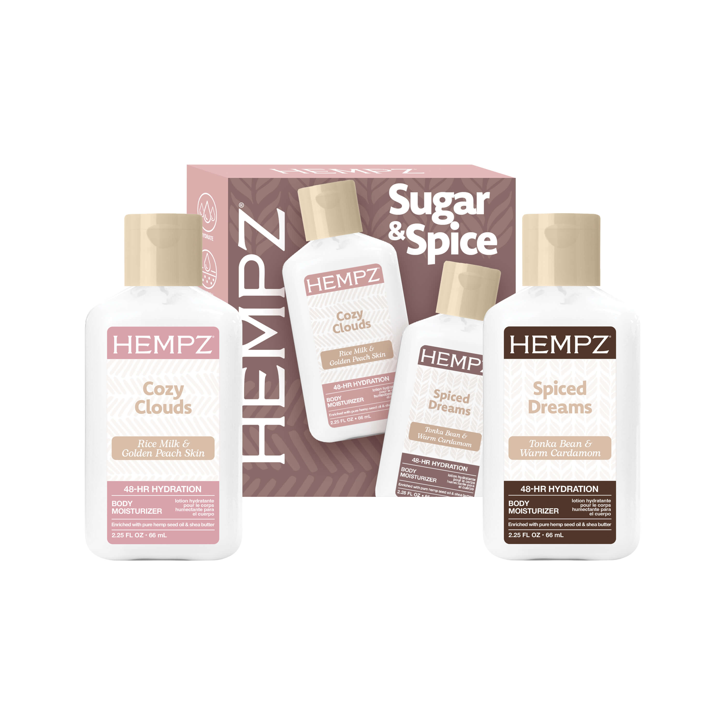 Hempz Sugar & Spice Mini Moisturizing Body Lotion Kit, Bottles Out of Box