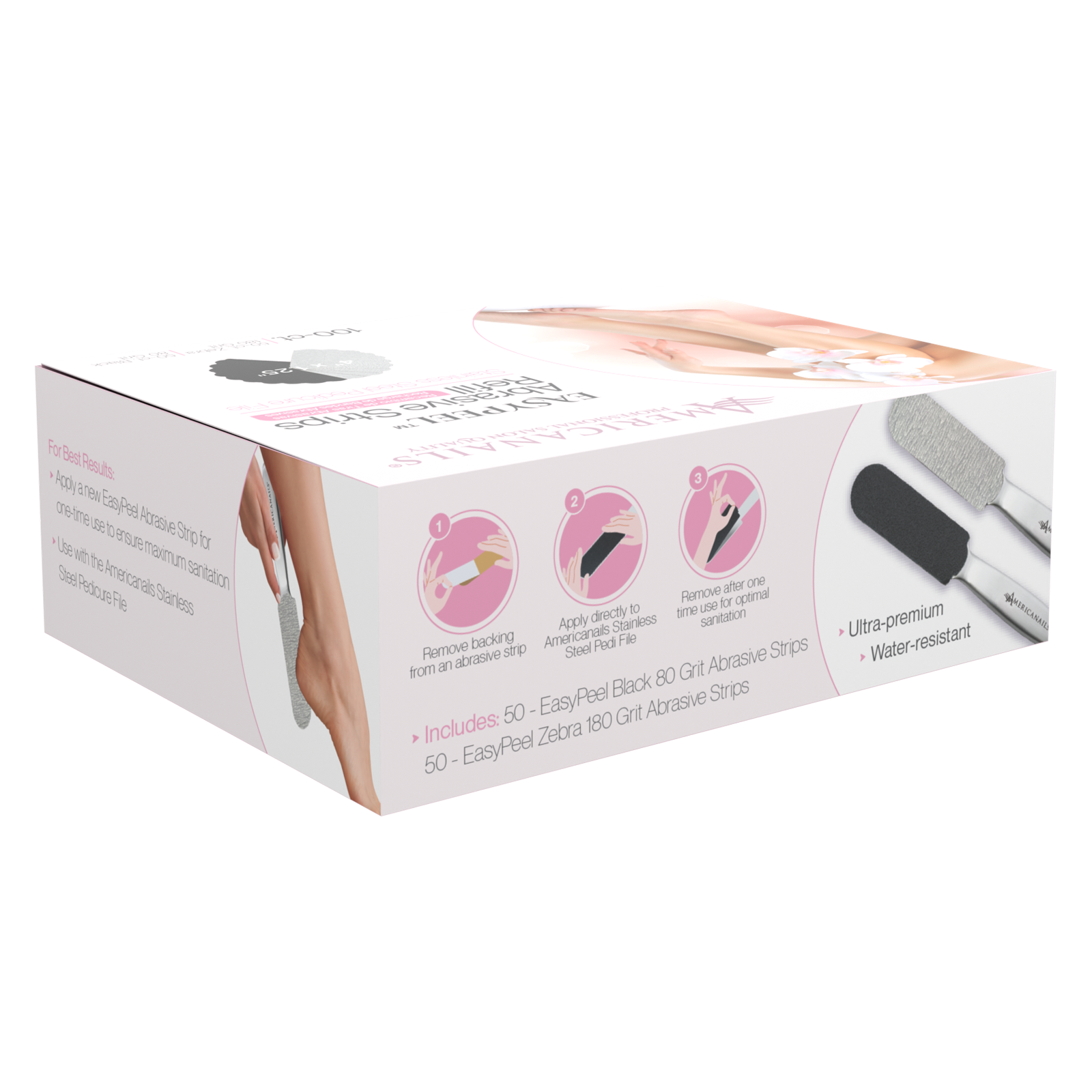 Americanails EasyPeel Pedicure Abrasive Replacement Strip | 80 + 180 Grit 100ct