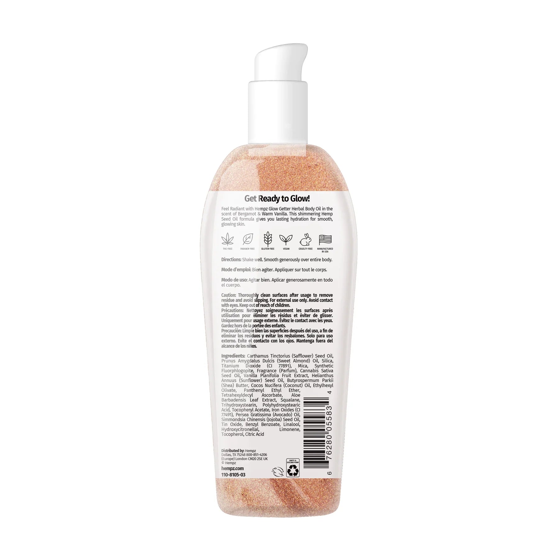 Hempz - Glow Getter Herbal Body Oil 6.76 oz. - with Shimmer - Creata Beauty - Professional Beauty Products