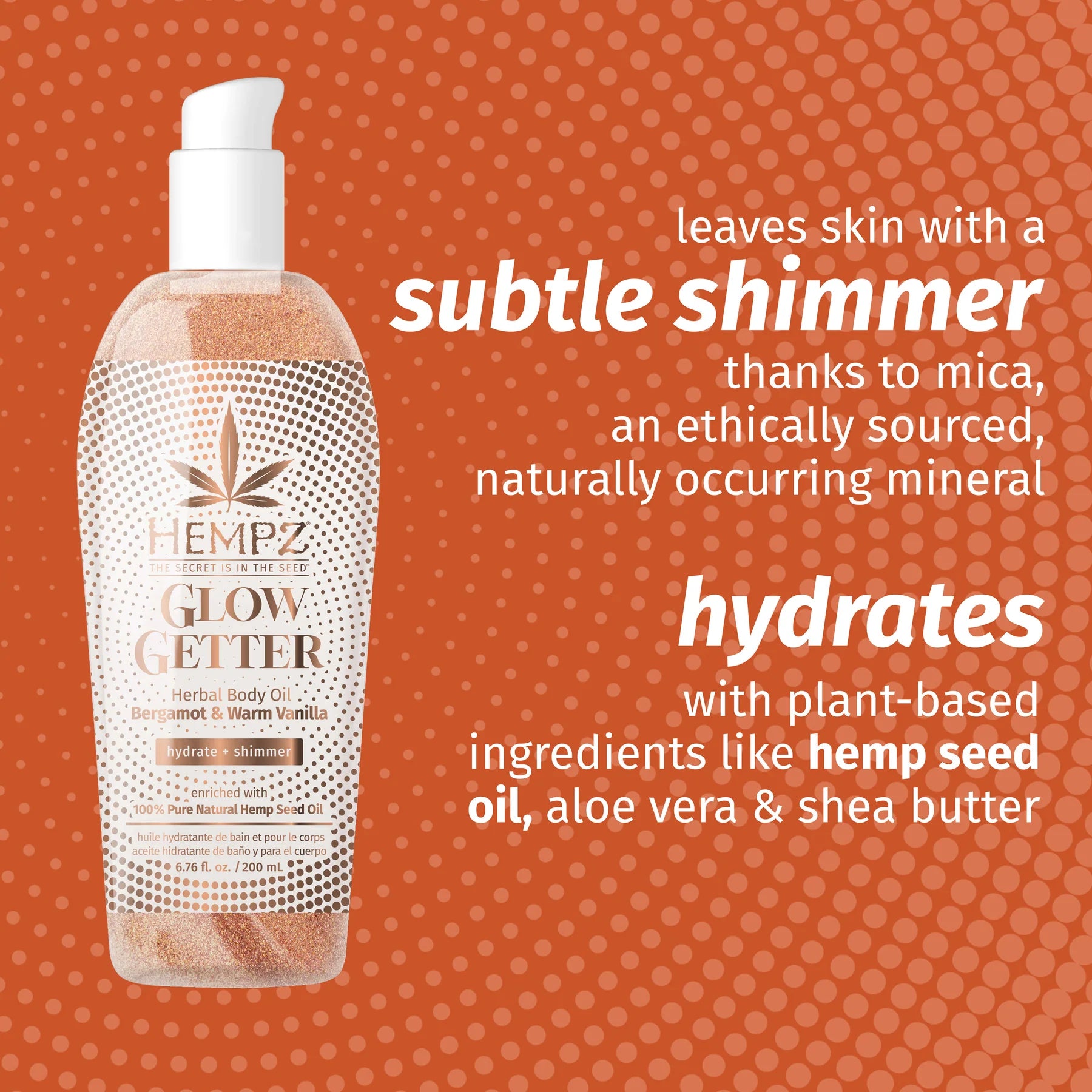 Hempz - Glow Getter Herbal Body Oil 6.76 oz. - with Shimmer - Creata Beauty - Professional Beauty Products